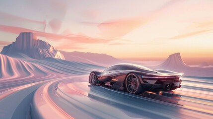 A 3d render of a supercar racing through a virtual reality landscape  AI generated illustration