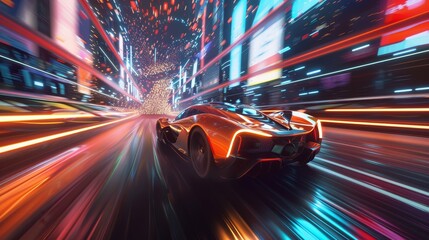 A 3d render of a supercar speeding through a holographic world   AI generated illustration