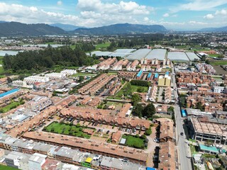 Aerial shot of the urban town of Chia in Cundinamarca, Colombia