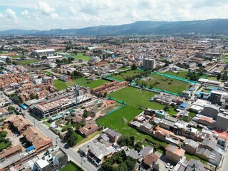 Fototapeta na wymiar Aerial shot of the urban town of Chia in Cundinamarca, Colombia