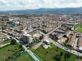 Fototapeta premium Aerial shot of the urban town of Chia in Cundinamarca, Colombia