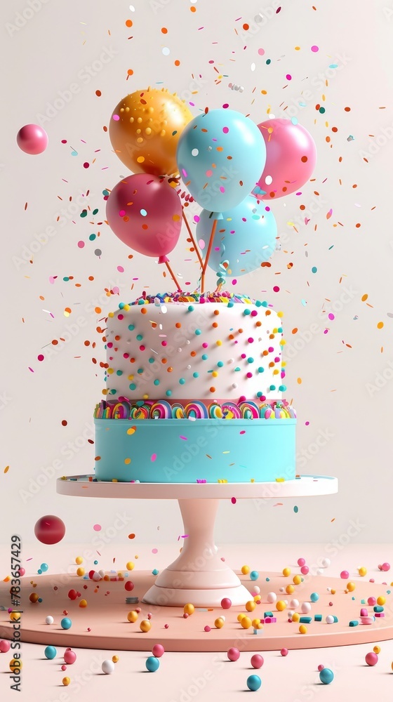 Aufkleber retro birthday cake with retro decorations 3d style isolated flying objects memphis style 3d render 