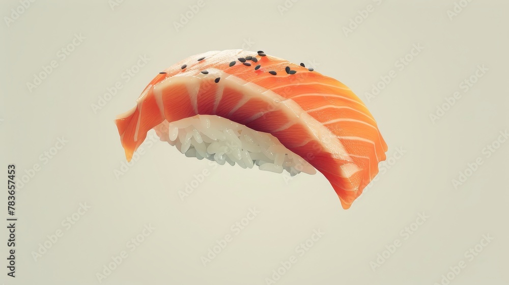 Poster Use a mix of warm and cool tones to highlight a floating piece of sushi   AI generated illustration