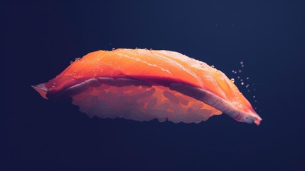 Use a mix of warm and cool tones to highlight a floating piece of sushi   AI generated illustration