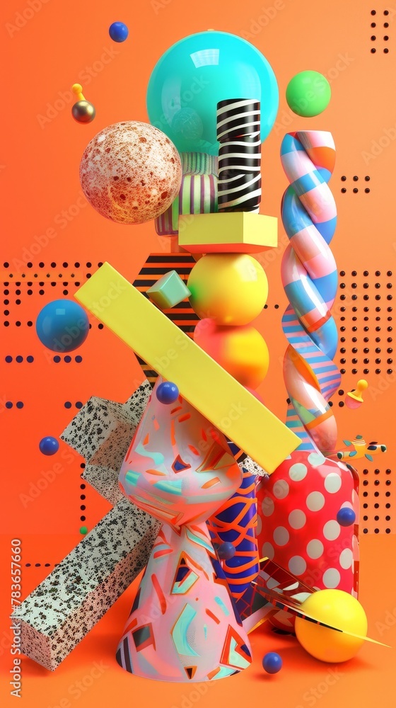 Poster vibrant and eclectic 3d objects in a cosmic void 3d style isolated flying objects memphis style 3d r