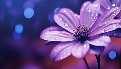 A purple flower with droplets of water on it