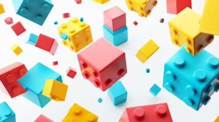 Vibrant building blocks in a digital playground 3d style isolated flying objects memphis style 3d render   AI generated illustration