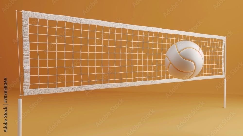 Poster volleyball net and ball hovering 3d style isolated flying objects memphis style 3d render ai generat