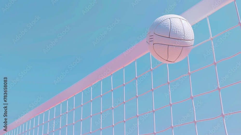 Poster volleyball net and ball hovering 3d style isolated flying objects memphis style 3d render ai generat