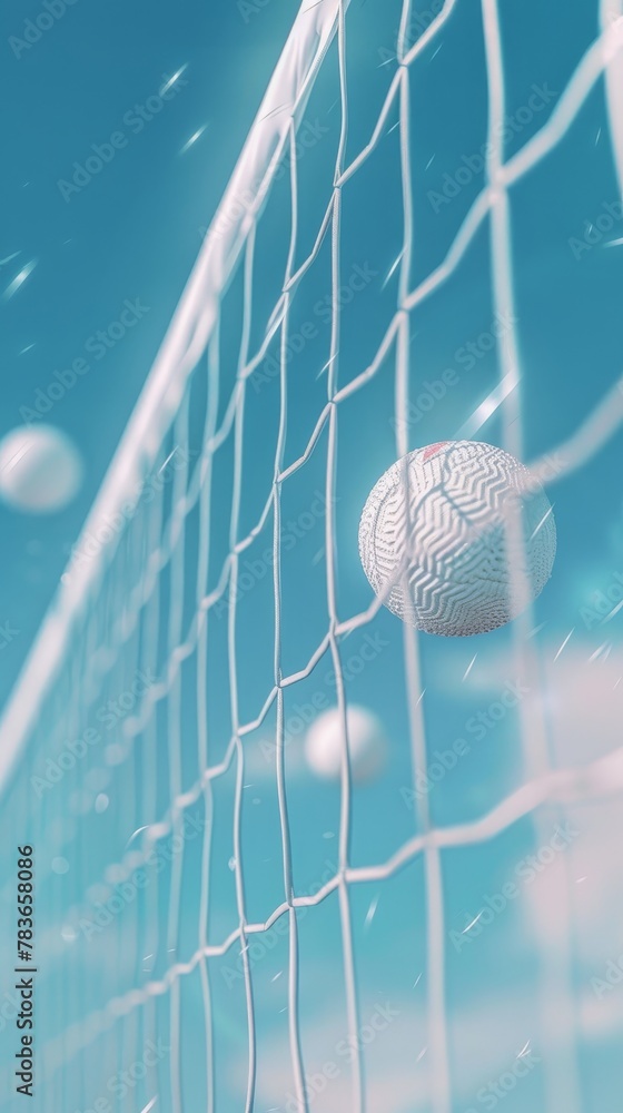 Poster volleyball net and ball hovering 3d style isolated flying objects memphis style 3d render ai generat