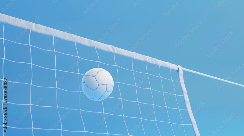 Poster volleyball net and ball hovering 3d style isolated flying objects memphis style 3d render ai generat