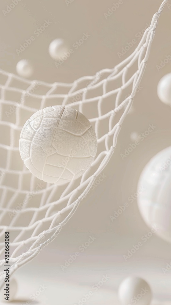 Poster volleyball net and ball hovering 3d style isolated flying objects memphis style 3d render ai generat