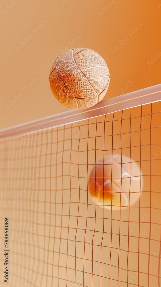 Poster volleyball net and ball hovering 3d style isolated flying objects memphis style 3d render ai generat