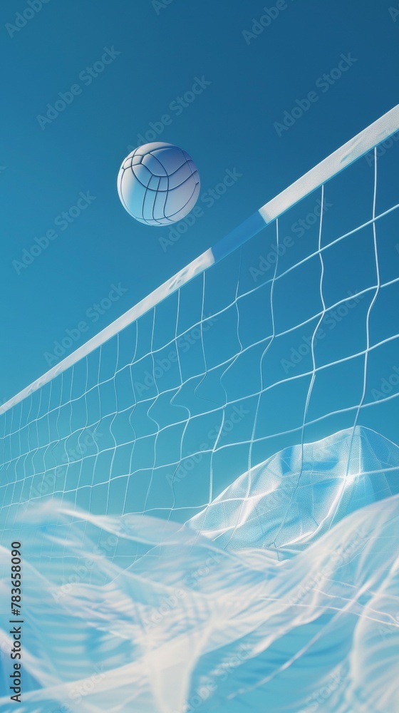 Poster volleyball net and ball hovering 3d style isolated flying objects memphis style 3d render ai generat