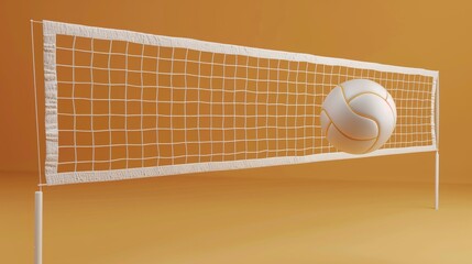 Volleyball net and ball hovering 3d style isolated flying objects memphis style 3d render   AI generated illustration