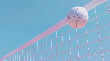 Volleyball net and ball hovering 3d style isolated flying objects memphis style 3d render   AI generated illustration - obrazy, fototapety, plakaty