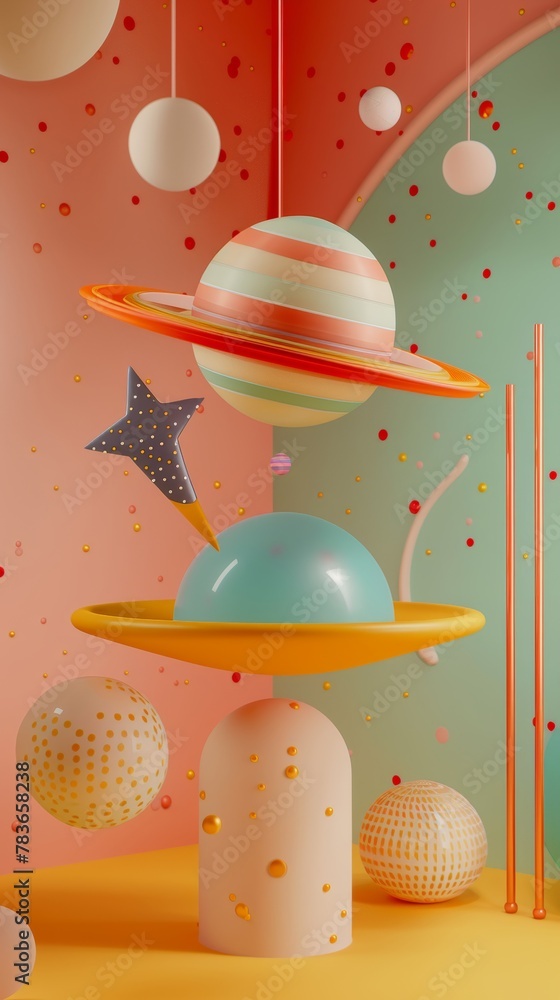 Poster whimsical 3d renderings with a touch of nostalgia 3d style isolated flying objects memphis style 3d 