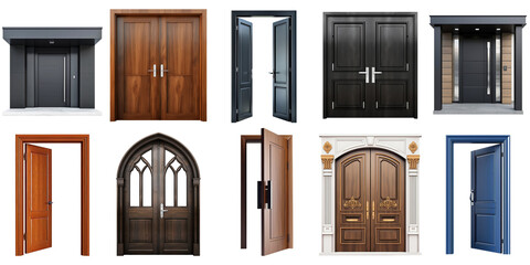 Naklejka premium Set of home door elements for open and close isolated on transparent png background, interior design concept.