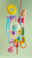 Whimsical and colorful objects suspended in mid-air 3d style isolated flying objects memphis style 3d render   AI generated illustration