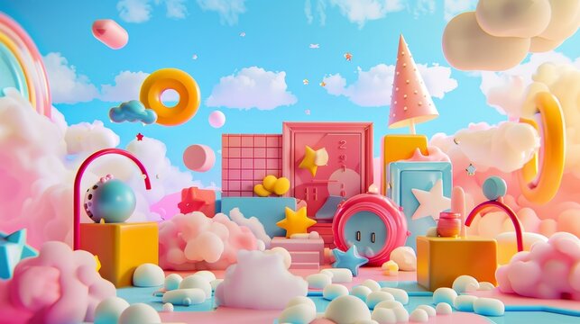 Whimsical 3d renderings with a touch of nostalgia 3d style isolated flying objects memphis style 3d render   AI generated illustration
