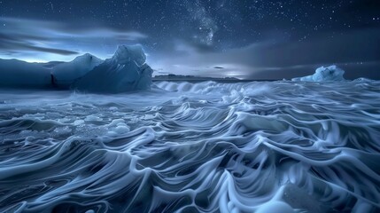 Whirlpools of water embracing delicate ice structures in a celestial ballet  AI generated illustration