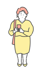 スマホの操作をする女性の全身イラスト