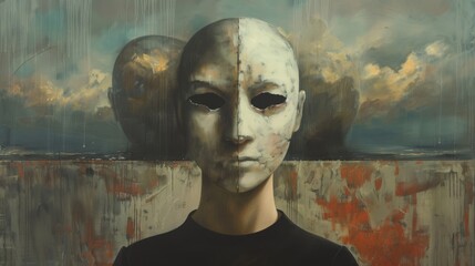 Artistic portrait of a young man with a mask on his face