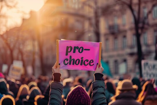 womans hands holding up a banner with text pro-choice
