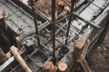 structure and concrete, reinfocement the concrete pole created by skilled workers