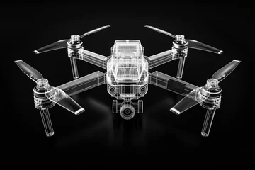 Foto op Plexiglas X-ray like visualization of a drone showcasing internal design and structure on a dark backdrop. © cherezoff