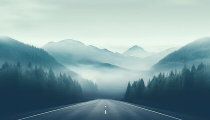 A road with a mountain range in the background - Powered by Adobe