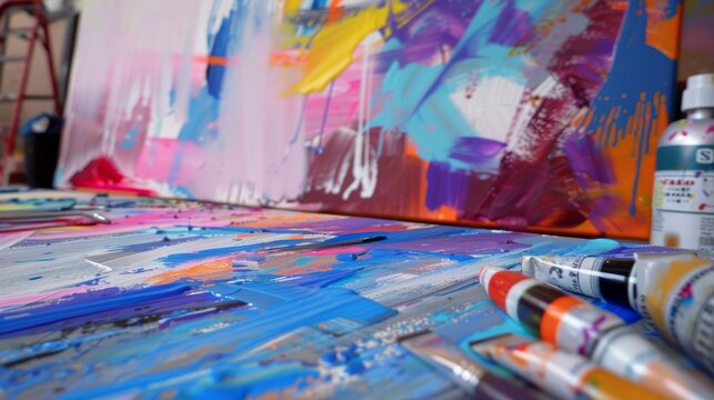 Bold and Vibrant Abstract Painting Process on Large Canvas