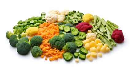 Composition with different raw vegetables on white background, close-up