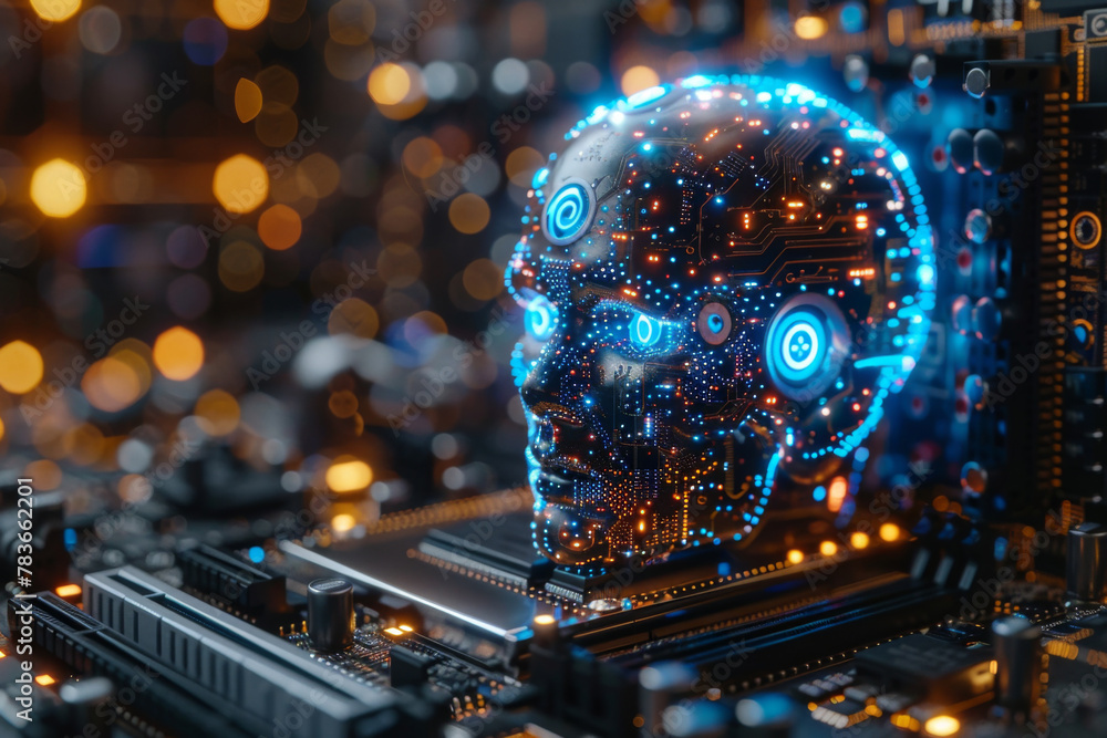 Poster high technology cpu brain central of neural networking, motherboard artificial intelligence electron