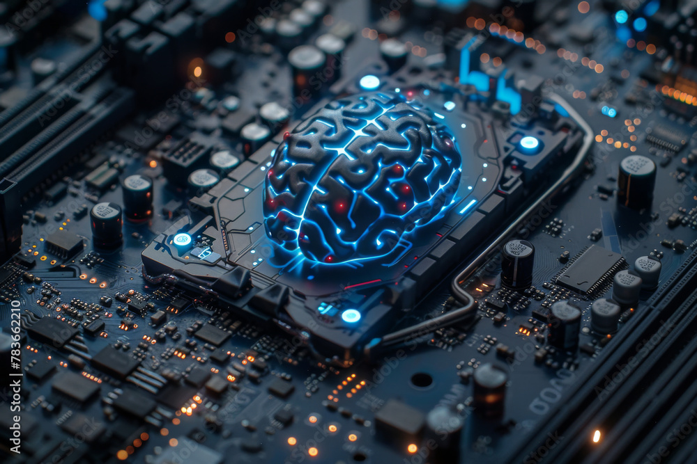 Poster high technology cpu brain central of neural networking, motherboard artificial intelligence electron