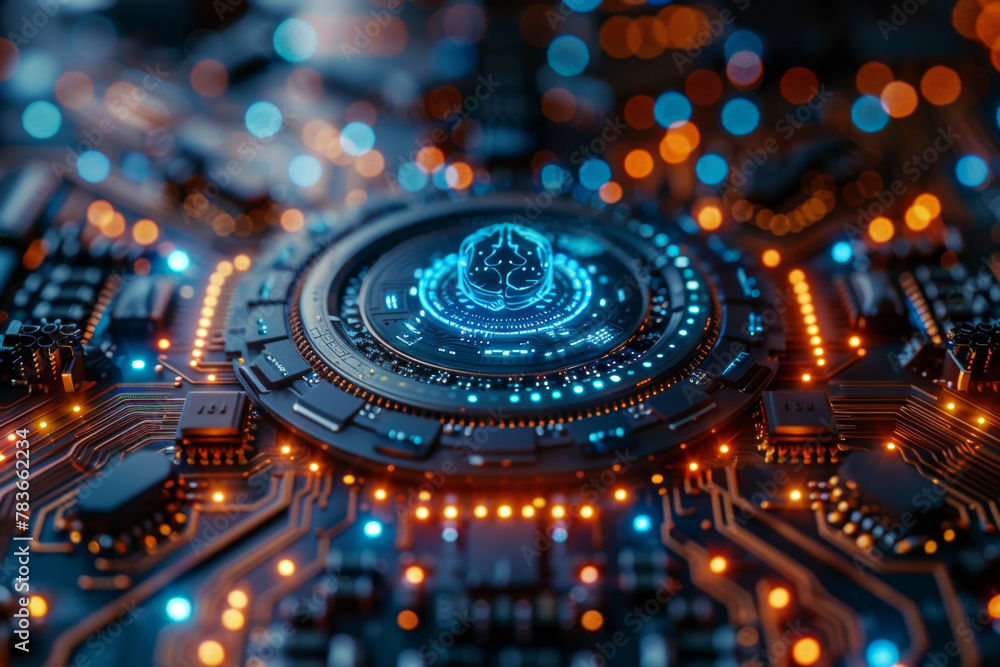 Aufkleber high technology cpu brain central of neural networking, motherboard artificial intelligence electron
