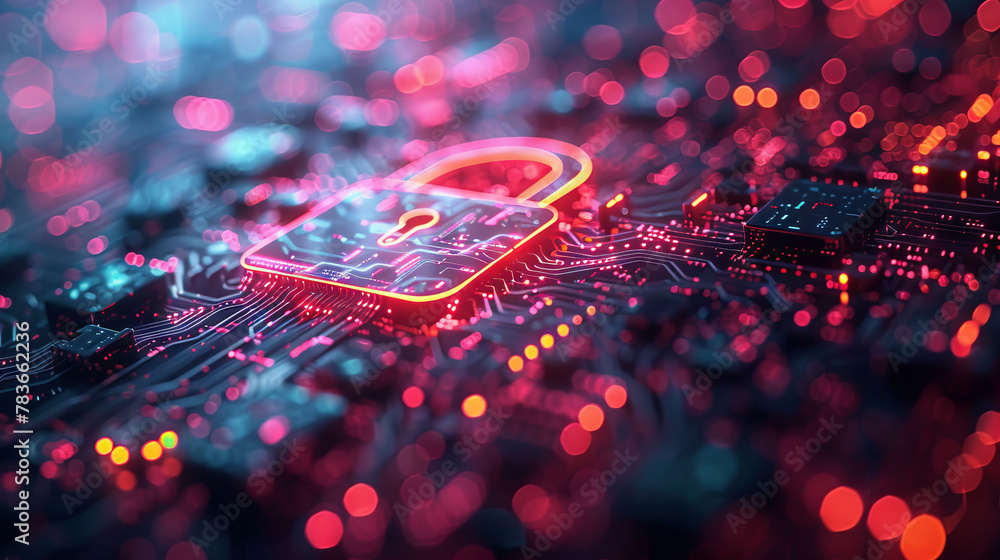Poster cyber internet cloud security or data storage of network protection with padlock sign light, futuris