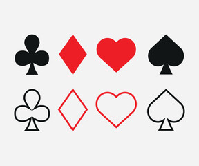 Digital illustration of a set of playing card symbols on a white background