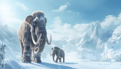 Three elephants are standing in a snowy field