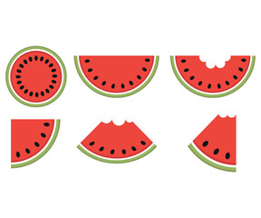 Vector illustration of a set of watermelon slices - great for stickers isolated on white backgrounds