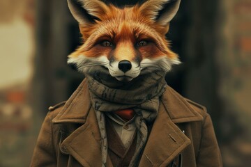 Fototapeta premium Charismatic Anthropomorphic fox wearing noble. Wildlife animal dressed in aristocratic outfit. Generate ai