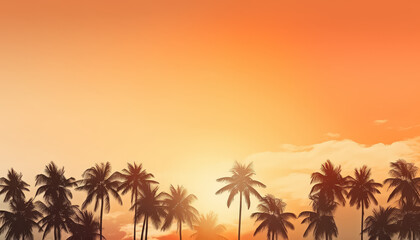 A beautiful sunset over the ocean with palm trees in the background