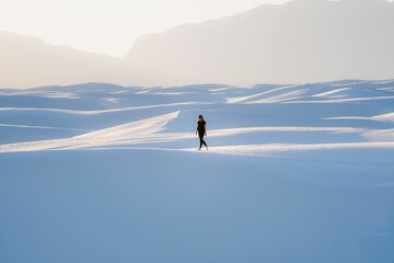 Female in black clothing walking at White Sands National Park, New Mexico