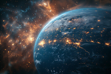 Fototapeta premium Mesmerizing digital artwork of deep space, featuring vibrant nebulae and distant galaxies in a swirling cosmic expanse, perfect for captivating sci-fi backgrounds and cosmic-themed designs