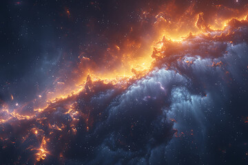 Fototapeta na wymiar Mesmerizing digital artwork of deep space, featuring vibrant nebulae and distant galaxies in a swirling cosmic expanse, perfect for captivating sci-fi backgrounds and cosmic-themed designs