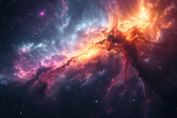 Mesmerizing digital artwork of deep space, featuring vibrant nebulae and distant galaxies in a swirling cosmic expanse, perfect for captivating sci-fi backgrounds and cosmic-themed designs - obrazy, fototapety, plakaty