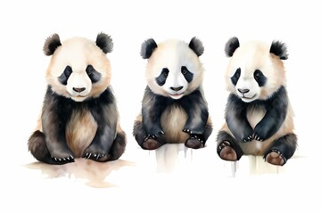 three panda bears are sitting on a table