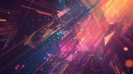 Multicolored Tech Background with a Geometric 3D