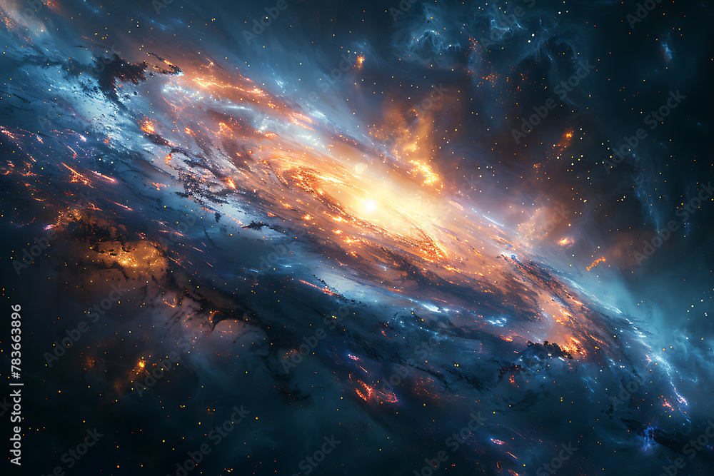 Poster vibrant digital rendering of deep space featuring a mesmerizing nebula and distant galaxies, perfect