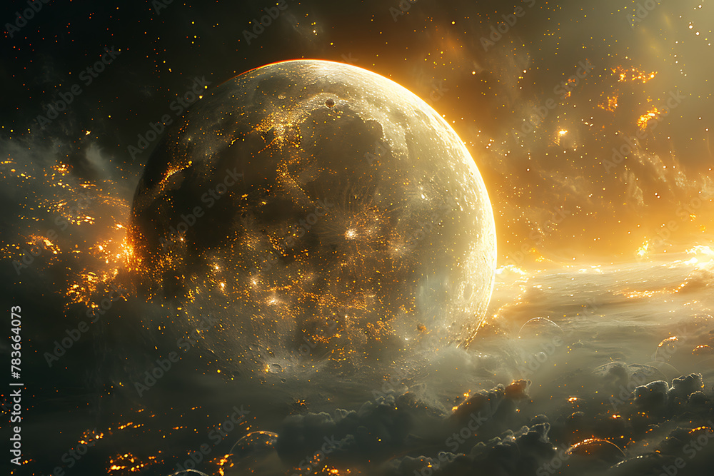 Poster vibrant digital rendering of deep space featuring a mesmerizing nebula and distant galaxies, perfect